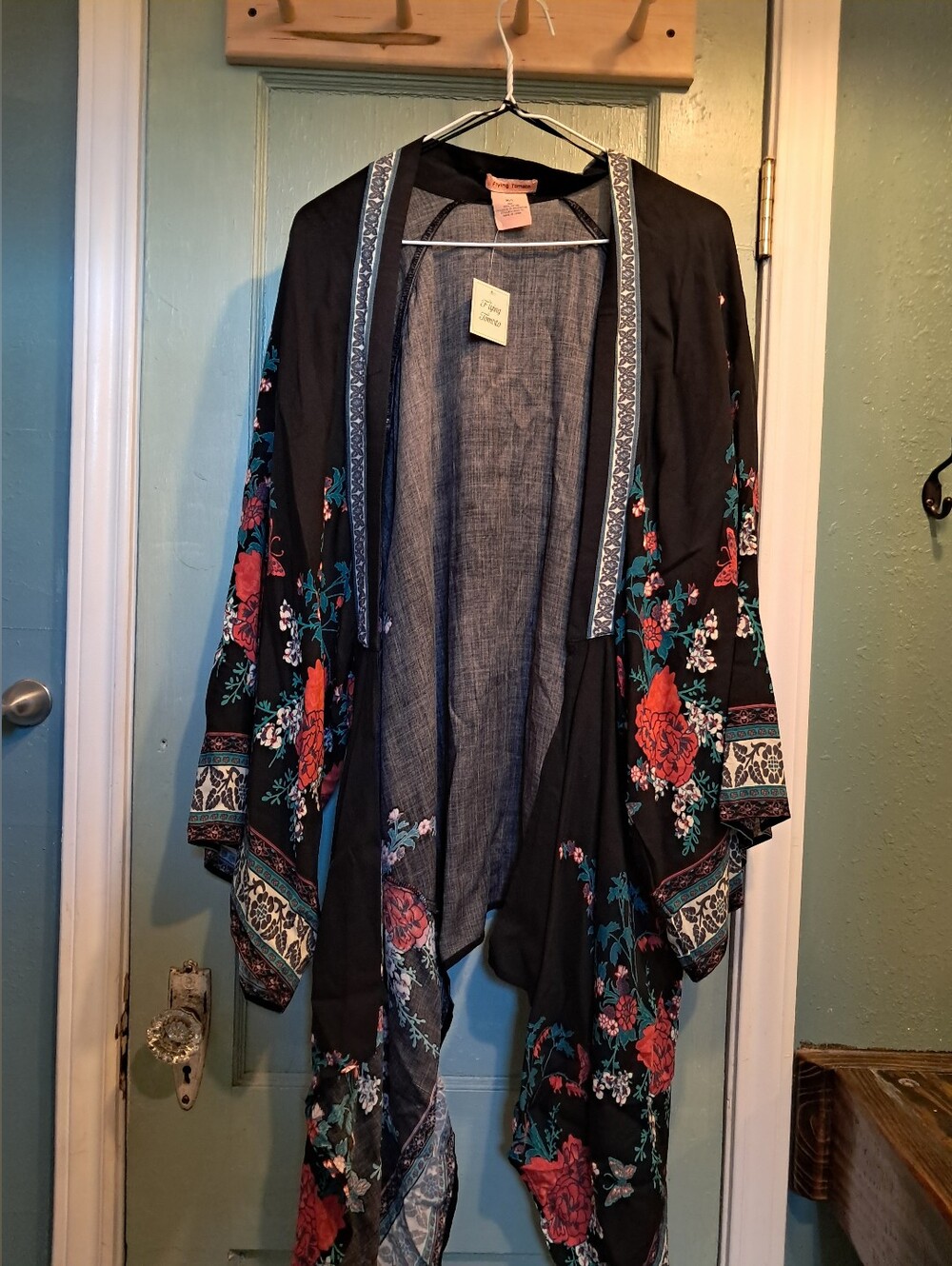 Flying Tomato Gray Chambray Button-Front Top with Black Trim